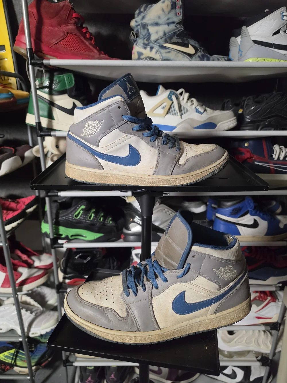 🔥 Nike Air Jordan 1 Mid White Gray Blue Athletic Shoes Men Size 11